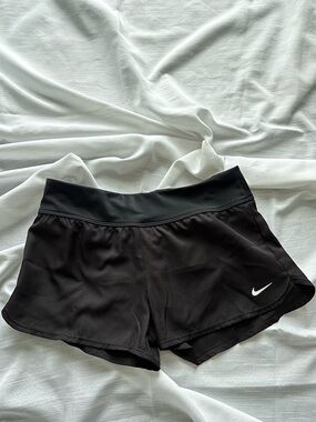 Nike Women’s Black Athletic Running Shorts with White Swoosh